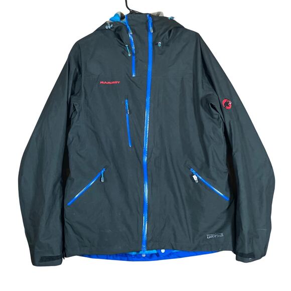 Mammut Mens Jacket Black Blue Drytech Outdoor Hooded Full Zip Waterproof Large - Picture 1 of 13